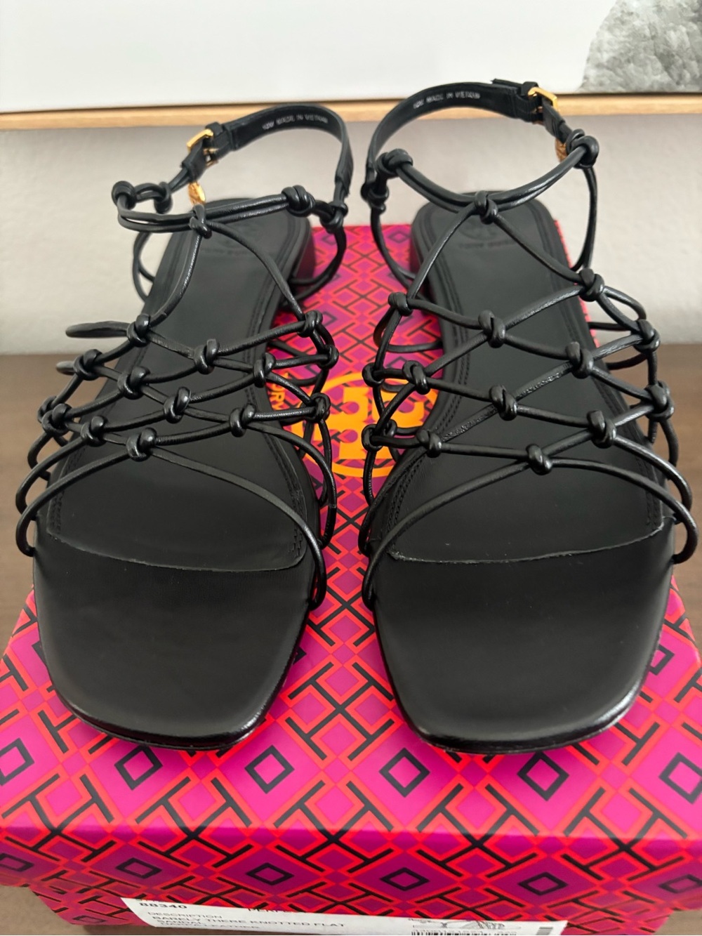 Tory Burch Black Knotted Leather Slingback Sandals - Picture 7 of 8